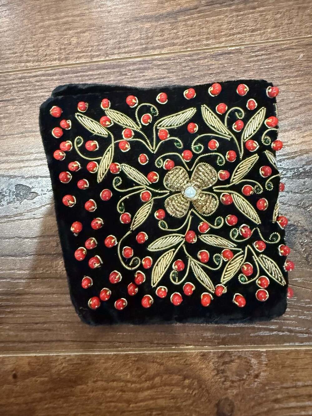Vintage Zardozi Beaded Embroidered Black Velvet Floral Evening Bag